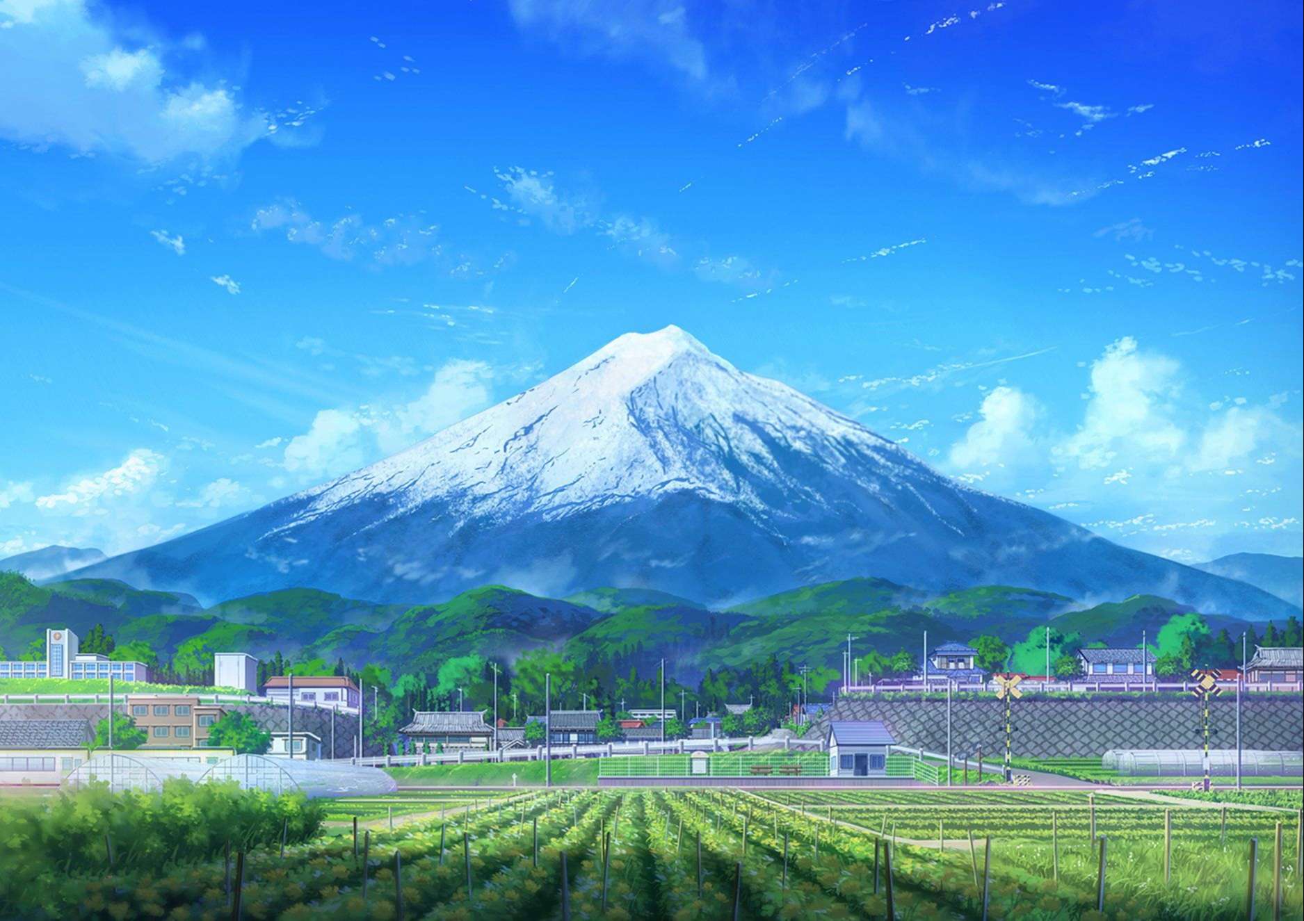 Paisagem japonesa com o Monte Fuji ao fundo